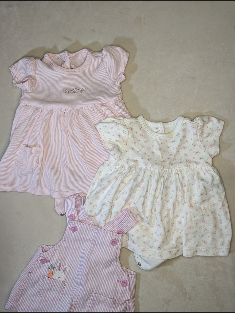 Baby Pink & Cream Floral Dress Set - 3 PCS